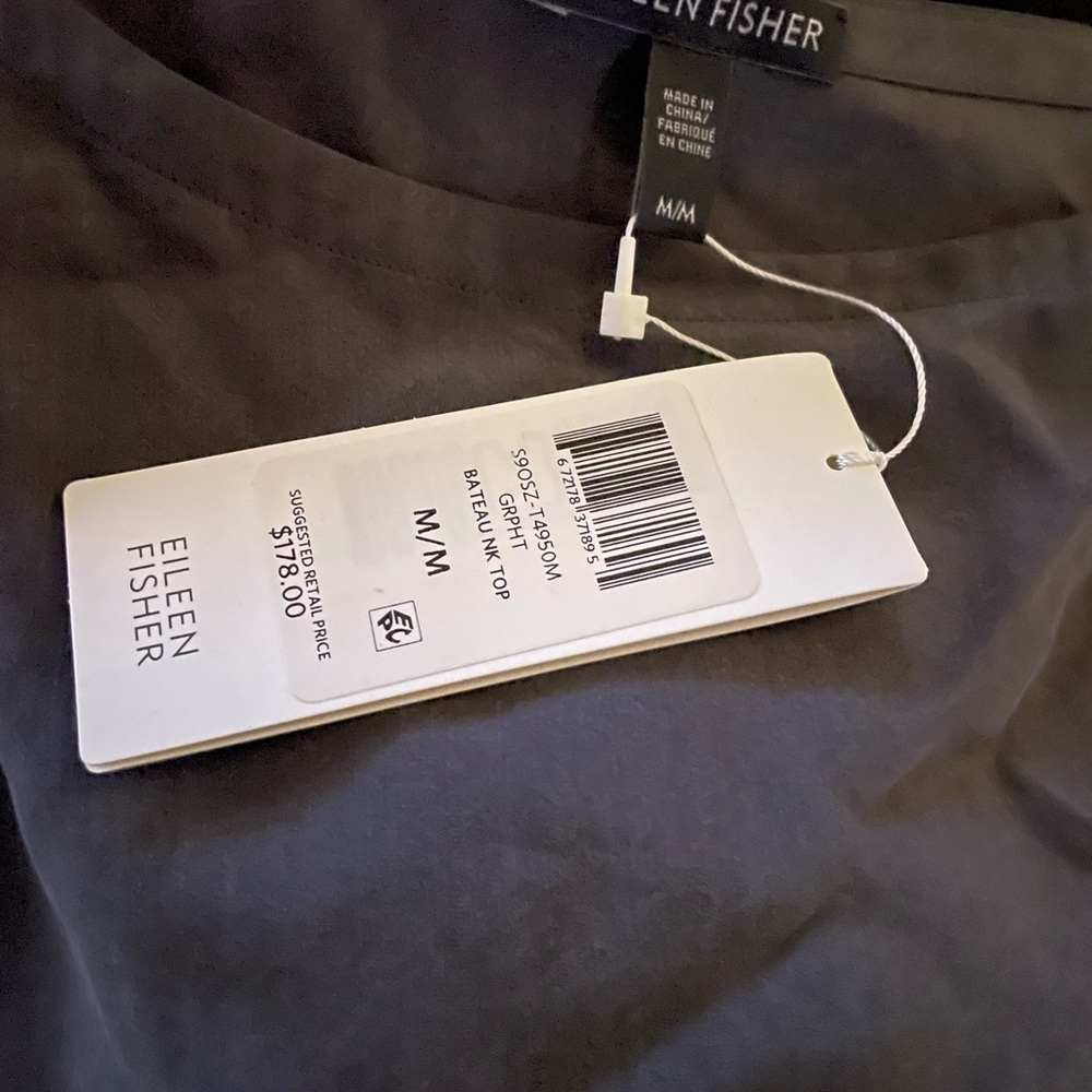 Eileen Fisher Size M Tencel Grey Short Sleeve bateau neck top - Picture 2 of 3